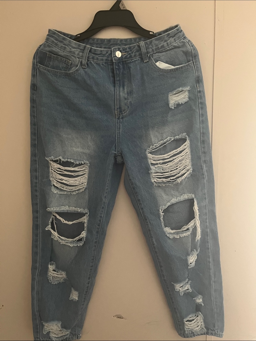 SHEIN Light Blue Distressed Boyfriend Jeans